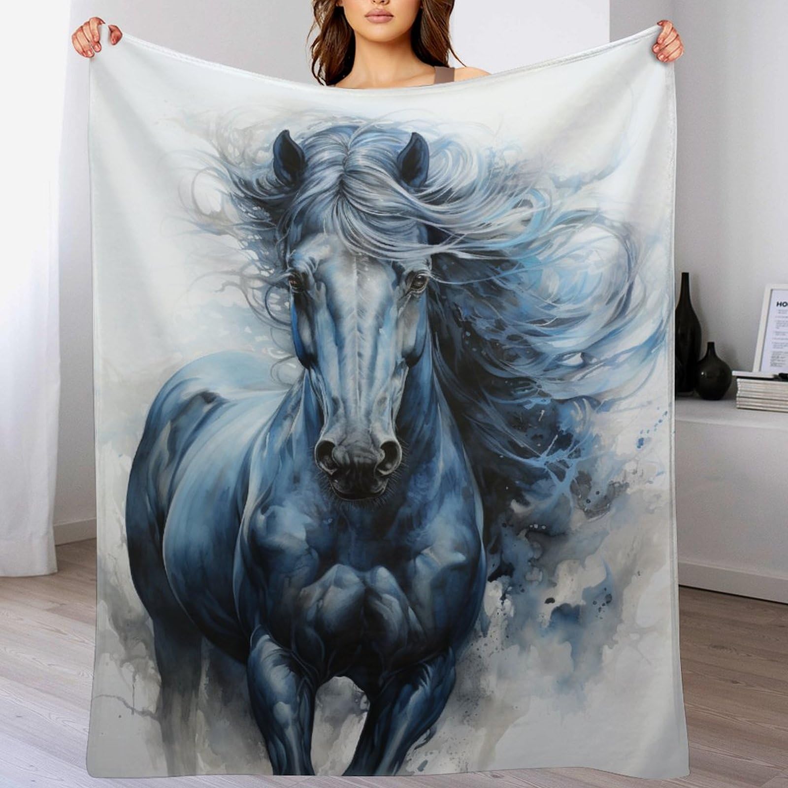 Plaid cheval couverture polaire chaude et moelleuse pour canapé de salon