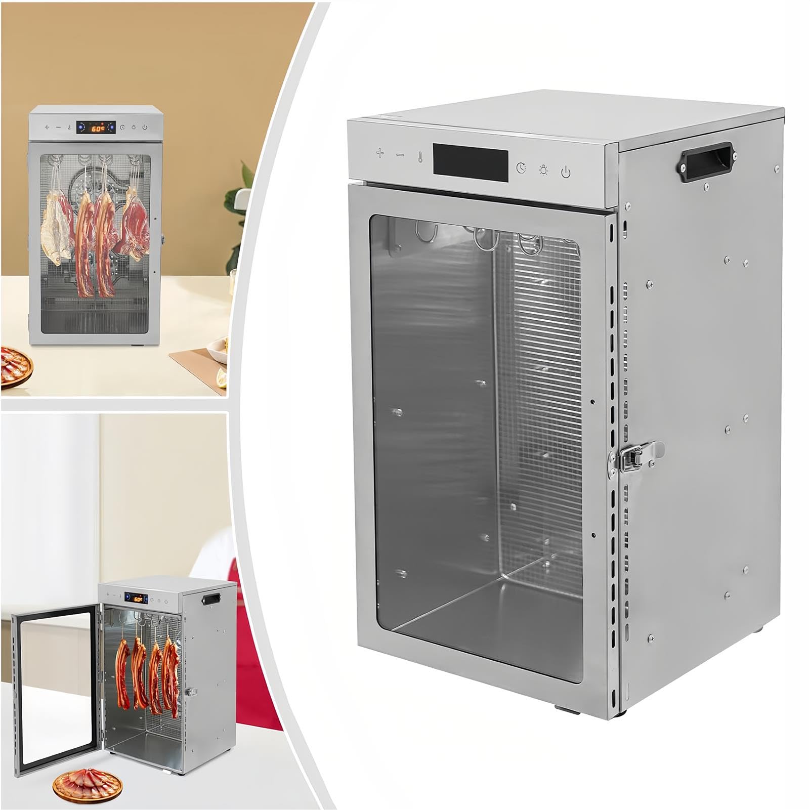 Caja Secadora De Biltong De Acero Inoxidable, Deshidratador De Alimentos Grande De 800 W, con 12 Ganchos para Colgar, para Secar Carne, Verduras Y Frutas