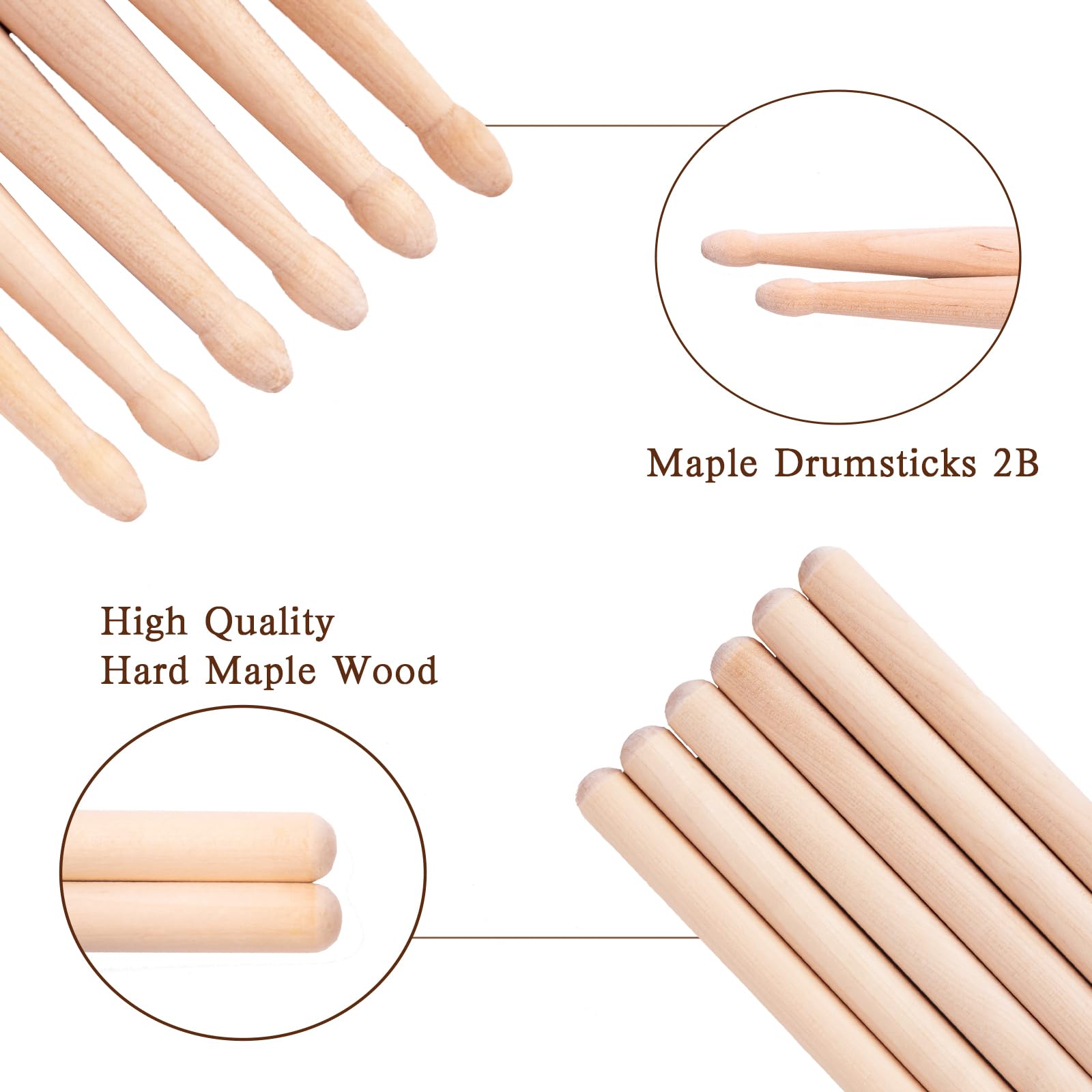 Vaisoeny Drum Sticks,2B Drumsticks for Adults,12 works Classic Maple Wood Drumsticks for Kids Professional Musical Instrument Percussion Accessories - Image 3