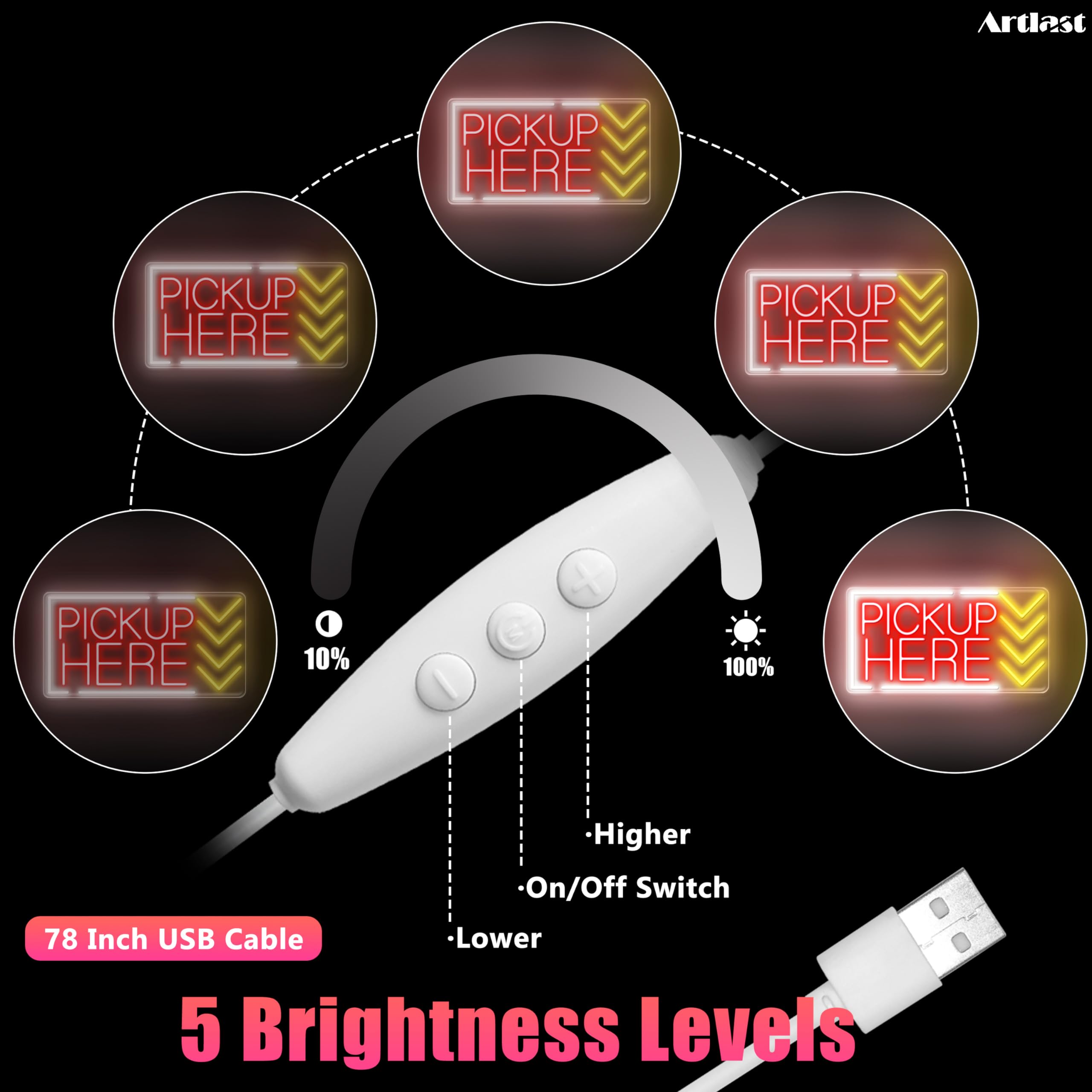 Letrero de neón con texto en inglés "Pick Up Here" para decoración de pared, luces LED de negocios, letrero de pared de neón para supermercado, tienda, letrero iluminado para bares