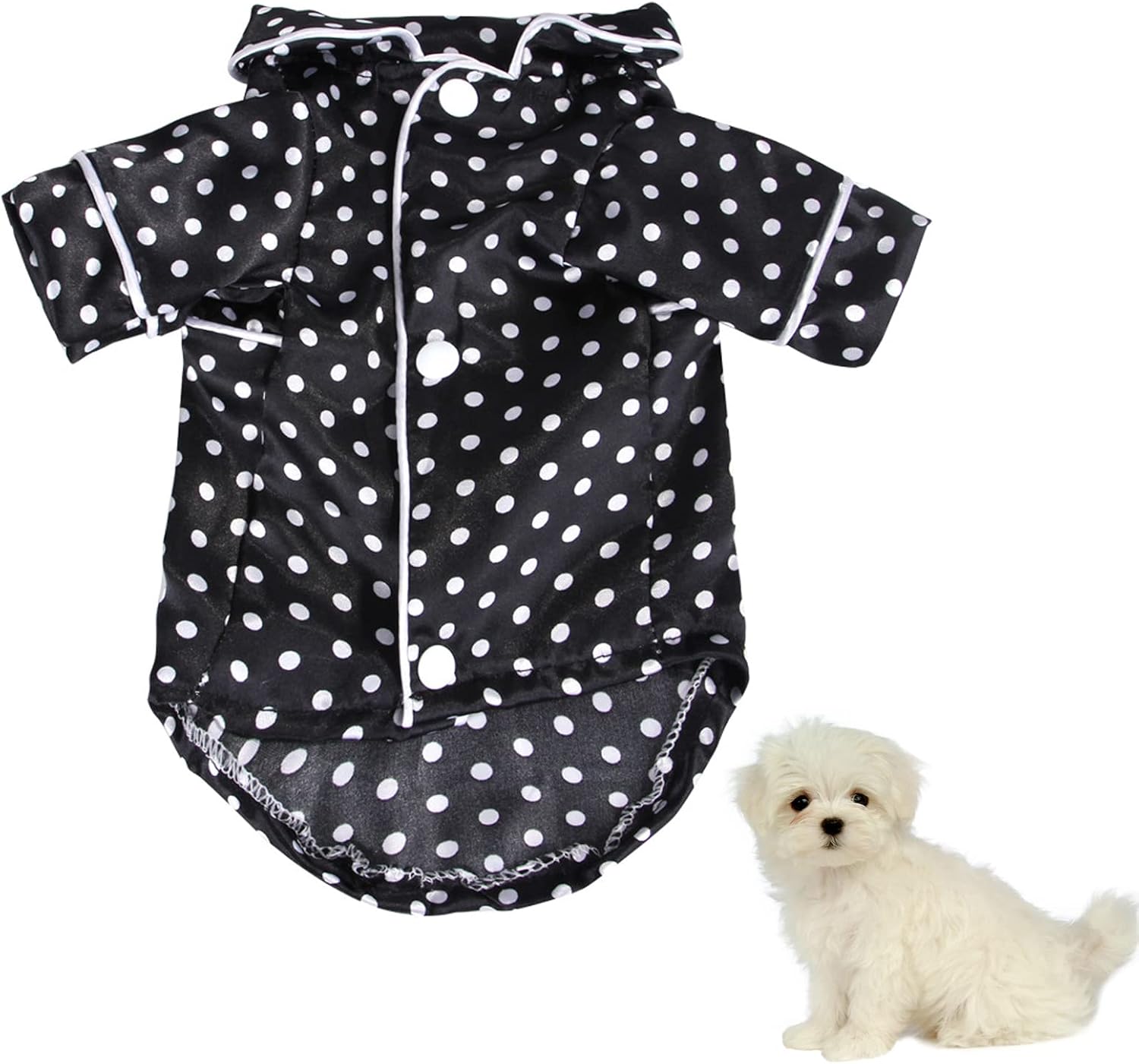 Toysructin Small Dog Cats Pajamas Silk, Polka Dots Soft Pet Shirts Loungewear Puppy Pjs Clothes for Dogs Yorkie Bulldog Cats Lapel…