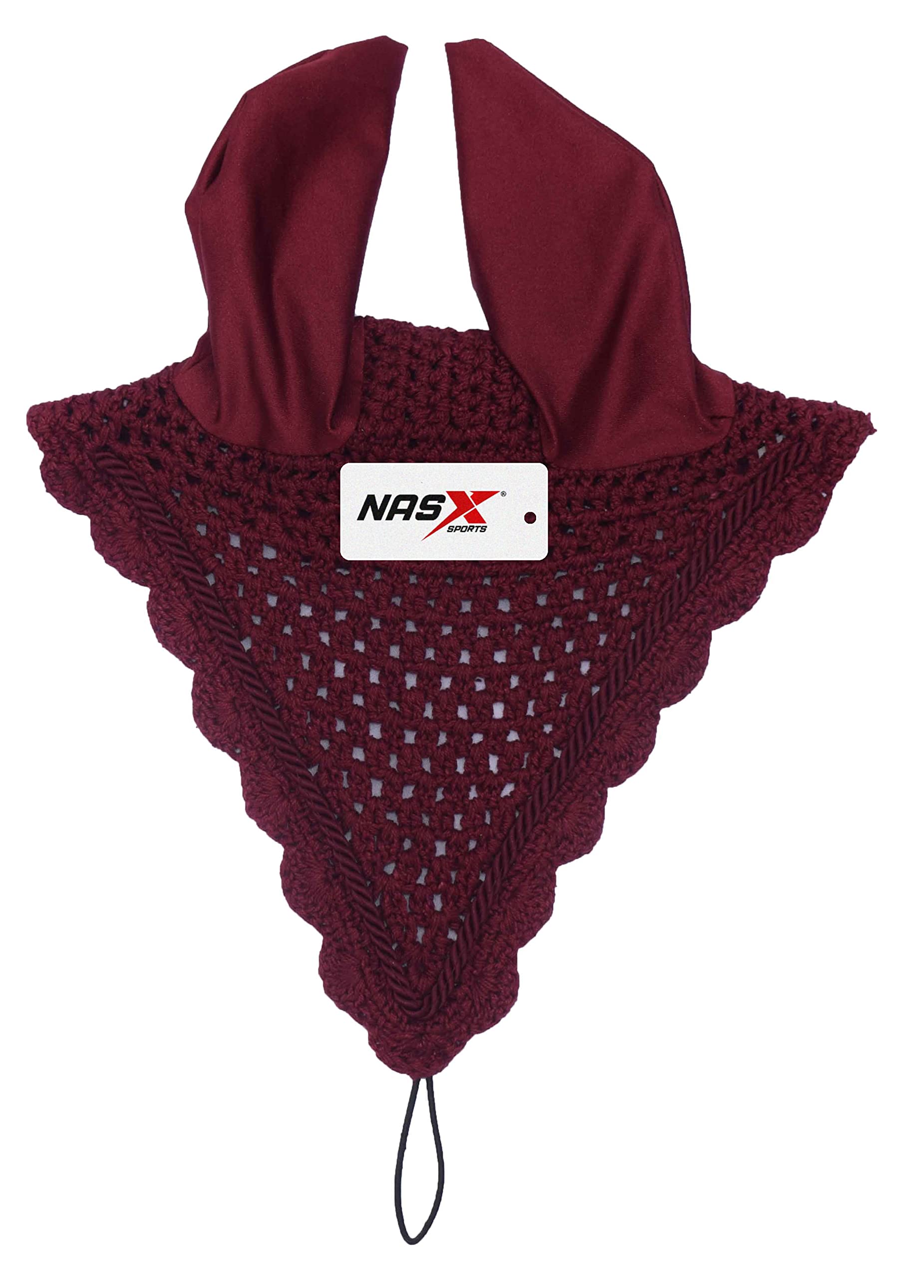 Horse Long Tie Down Fly Hood Fly Veil Ear Bonnet Flyveil Net Handmade Crochet (Full, Burgundy)
