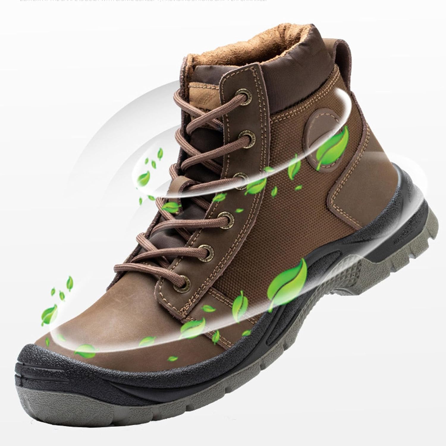 [HUQIDAO] スチールトゥブーツ 耐パンク 耐衝撃 耐衝突 安全靴 ラバーソール付き 男性用産業用および建設用靴、快適 通気性