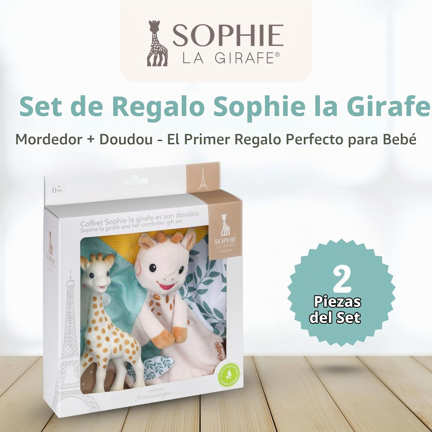 Vulli – Estuche Sophie La Jirafa y su Doudou – Juguete de bebé 0 Meses+ – Caucho natural y textiles Sensoriales – Doudou con enganche Chupete – Idea de regalo para nacimiento – Colección Había una vez