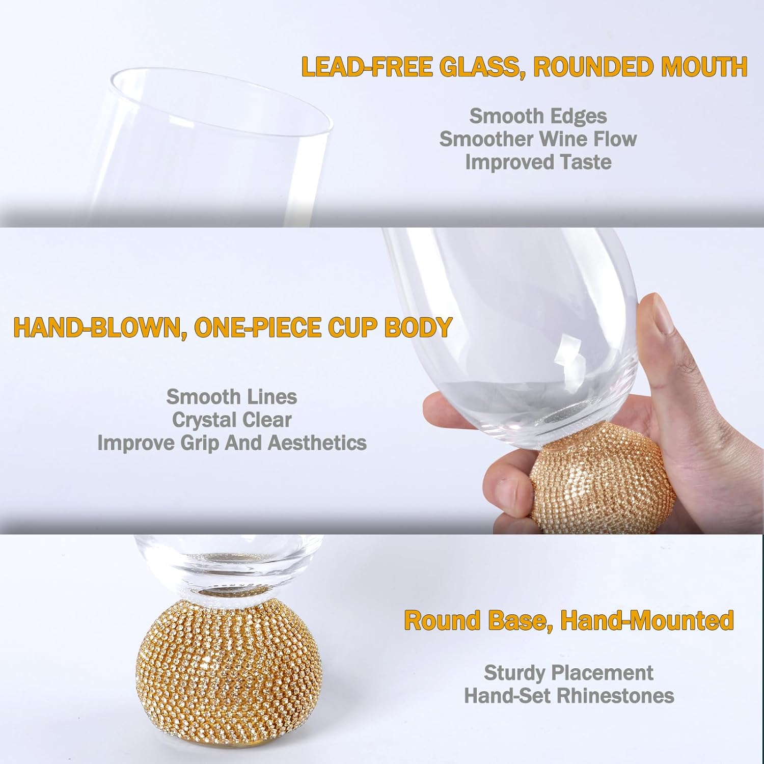 Wine Glasses Set of 4,Stemless Wine Glass,Unbreakable Crystal Fancy Glasses,15 Oz Short Handle Red/White Glasses,Unique Wine Gifts for Women,for Home Bar, Party, Birthday (Gold Clear) - Image 4