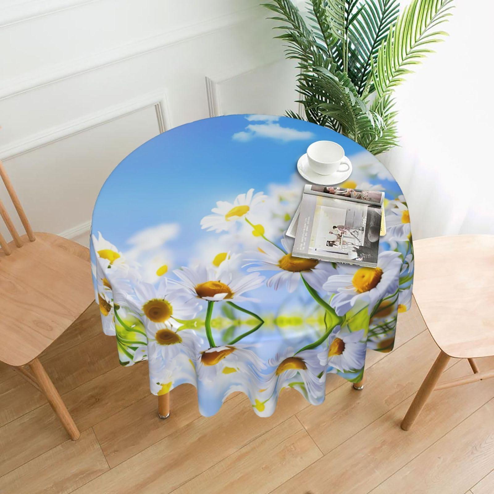 WHJSSF Butterfly On Daisy Prints Round Decorative Tablecloth 60in - Elevate Your Dining Experience with a Stylish & Protective Table Throw