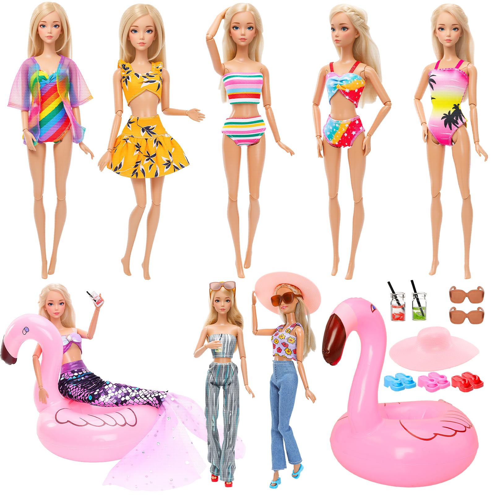 Miunana 17 Pezzi Per 11.5 Pollici 30 CM Bambola: 6 Costumi Da Bagno + 2 Abiti Vestiti + Cappello + 3 PCS Scarpe + 5 Accessori