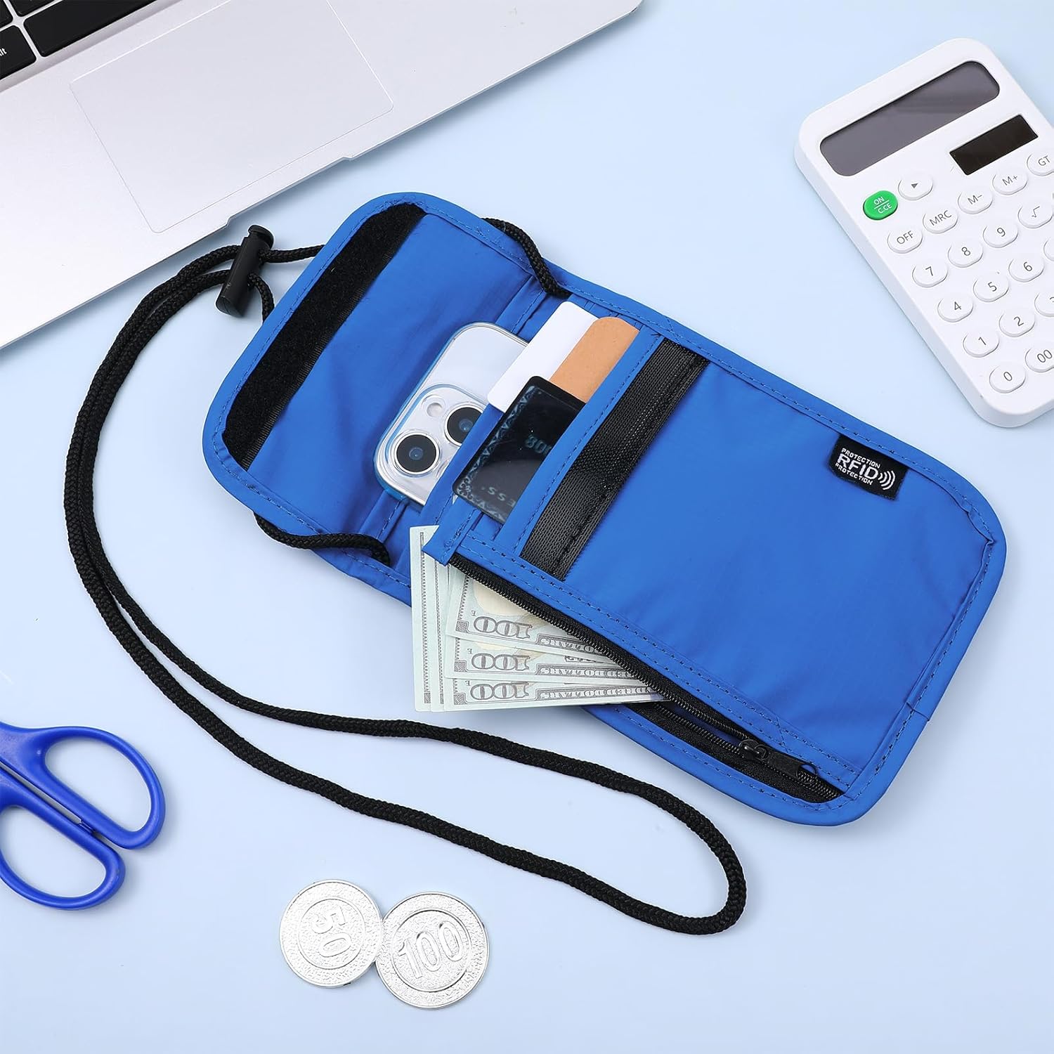 Travel Neck Wallet, 5.5" W x 7.9" L RFID Blocking Passport Holder Organizer Security Lightweight Neck Pouch with RFID Blocking for Women Men(Blue) - Image 6