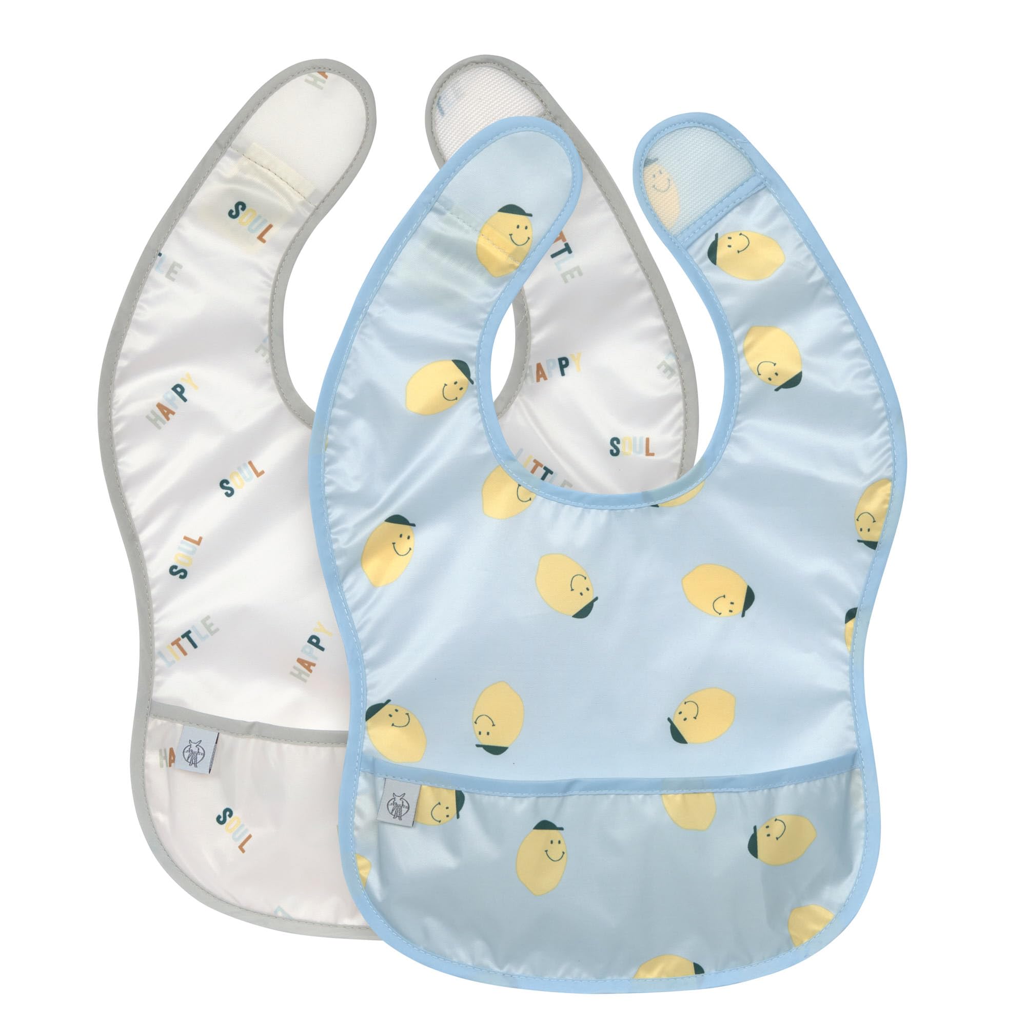 LÄSSIG Baby Lätzchen Set 2 Stk. mit Auffangschutz wasserabweisend Klettverschluss/Lightweight Bib Happy Fruits Lemon