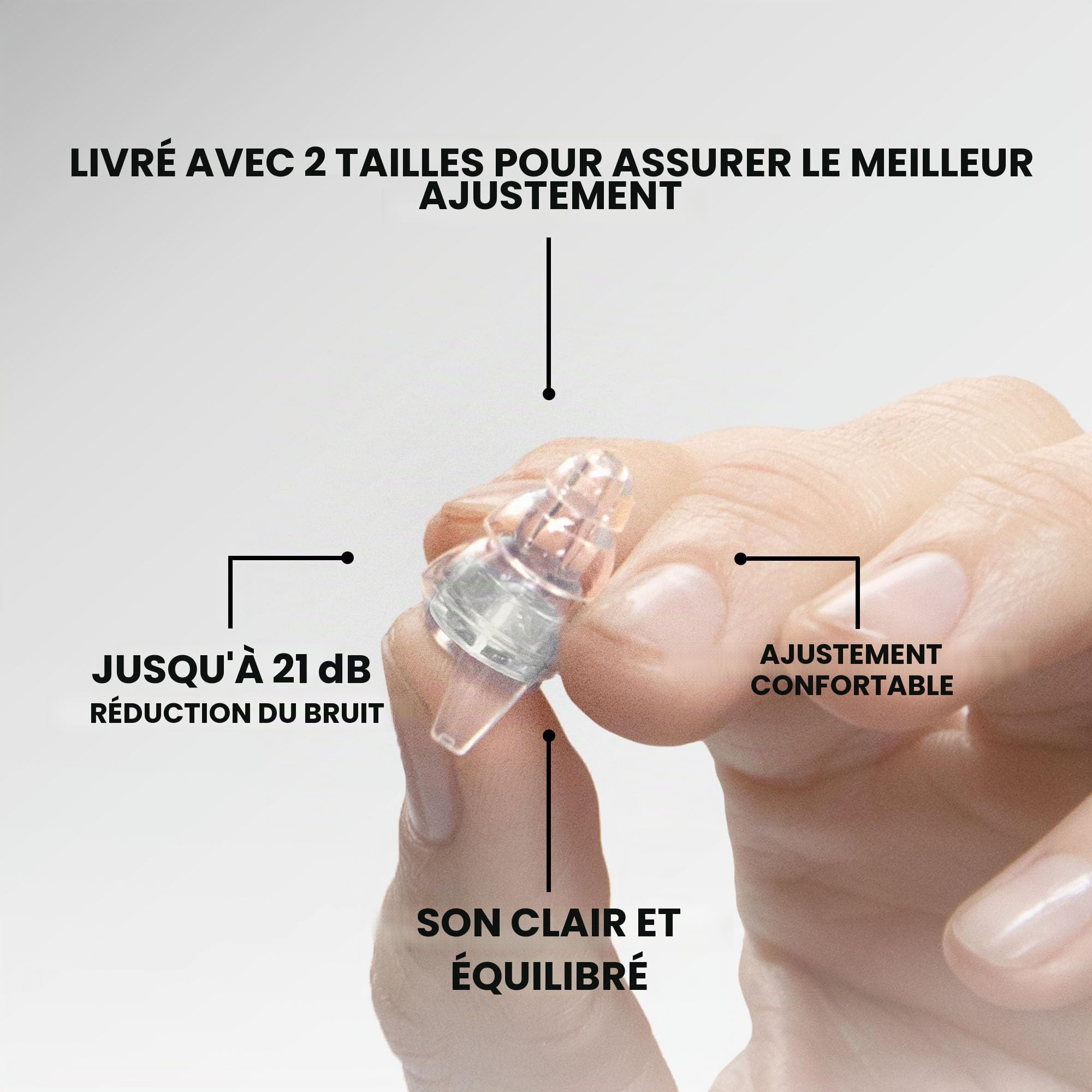 Bouchons d'oreilles transparents haute fidélité Eargasm pour concerts, festivals, musiciens, DJ, vie nocturne, moto - Bouchons d'oreille réutilisables pour une réduction du bruit jusqu'à 21 dB