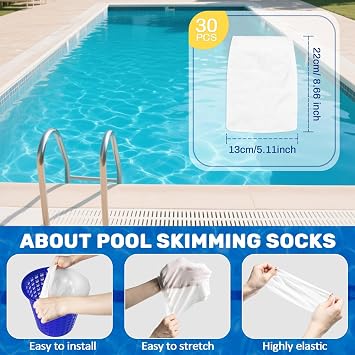Sukh 30 Pack Pool Skimmer Socks - Pool Filter Socks for Skimmer Basket