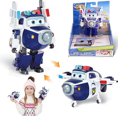 Super Wings Figura de acción de Paul Airplane Toys de 5 pulgadas, avión a robot en 10 pasos, avión de juguete para niños y niñas de 3 a 5 años,