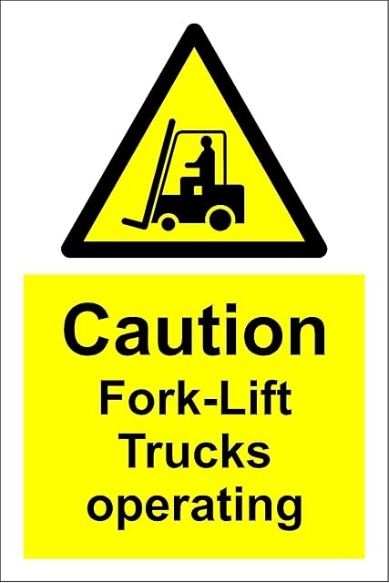 Warning Caution Fork-Lift Trucks Operating Safety Sign - Self Adhesive Sticker 300mm x 200mm