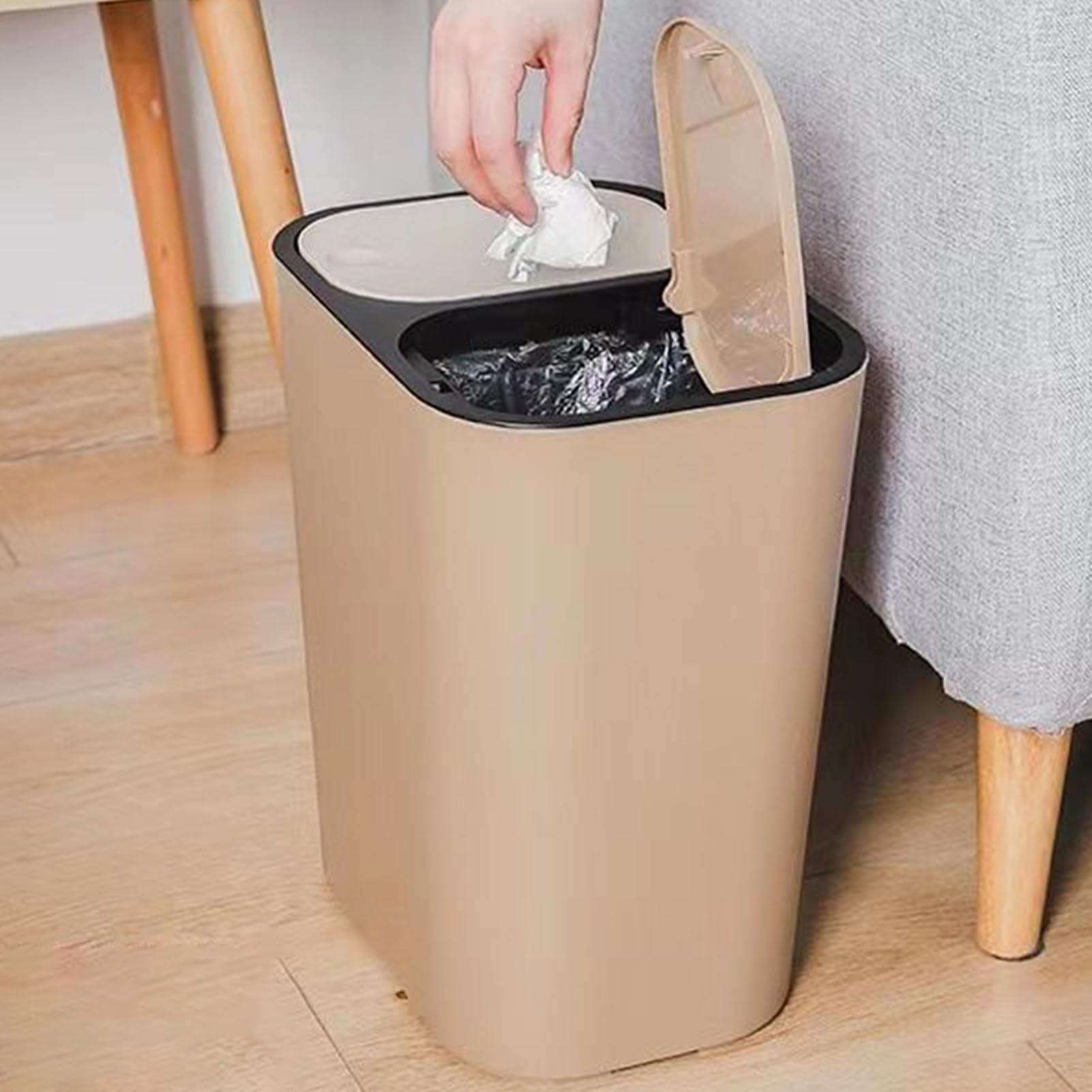 Pattumiera a doppio scomparto, con contenitore di riciclaggio integrato, 18 l, con coperchio a pressione, per cucina, lavanderia, ufficio, sala da pranzo, camera da, garage, esterno, patio