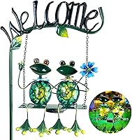 HONGLAND 48" Solar Frog Swing Garden Stake Lights - Waterproof Outdoor Frog Decor with Welcome Sign, Pathway Yard Art Gift for Mom