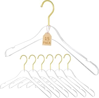 15-Pack Premium Clear Acrylic Clothes Hangers with Gold Hooks - Durable, Strong & Elegant Closet Organizers