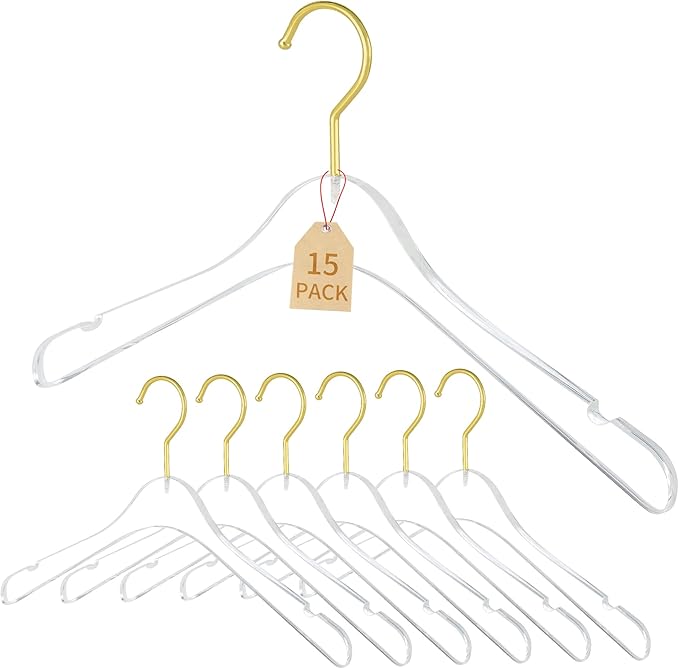 15 Pack Acrylic Hangers Clear and Gold Hangers Premium Quality Clear Acrylic Clothes