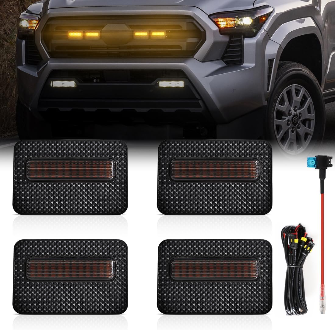 Grill Light for Tacoma SR 2024 2025, Smoked Shell Amber LED Front Grille Lights Fit for Tacoma SR5