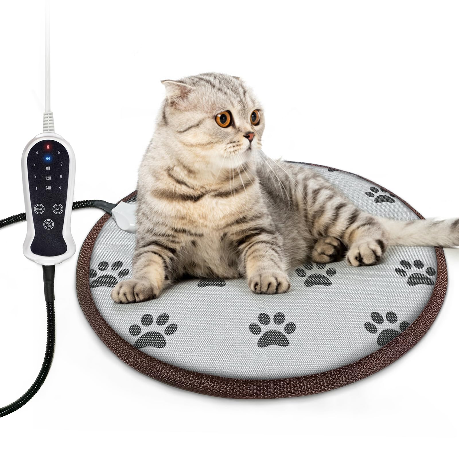 RC SLL Dog Heating Pad Large Pet Heating Pad Heated Pad Beds, Electric Warming Pads for Dogs Cats,Waterproof Pet Heating Pad Smart Thermostat Switch,Puppy Heating Pad for Whelping Box(FootPrint,Round-40cm)