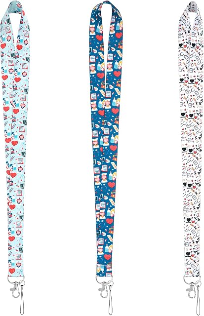 cobee ID Lanyards Strap Badge Lanyards Key Lanyard Cute Pattern Lanyard for Phone, Bag, ID Card Holder Keychain Lanyard for Women, Men, Kids(3 Pcs, Nurse & Medical Devices Series Lanyard)