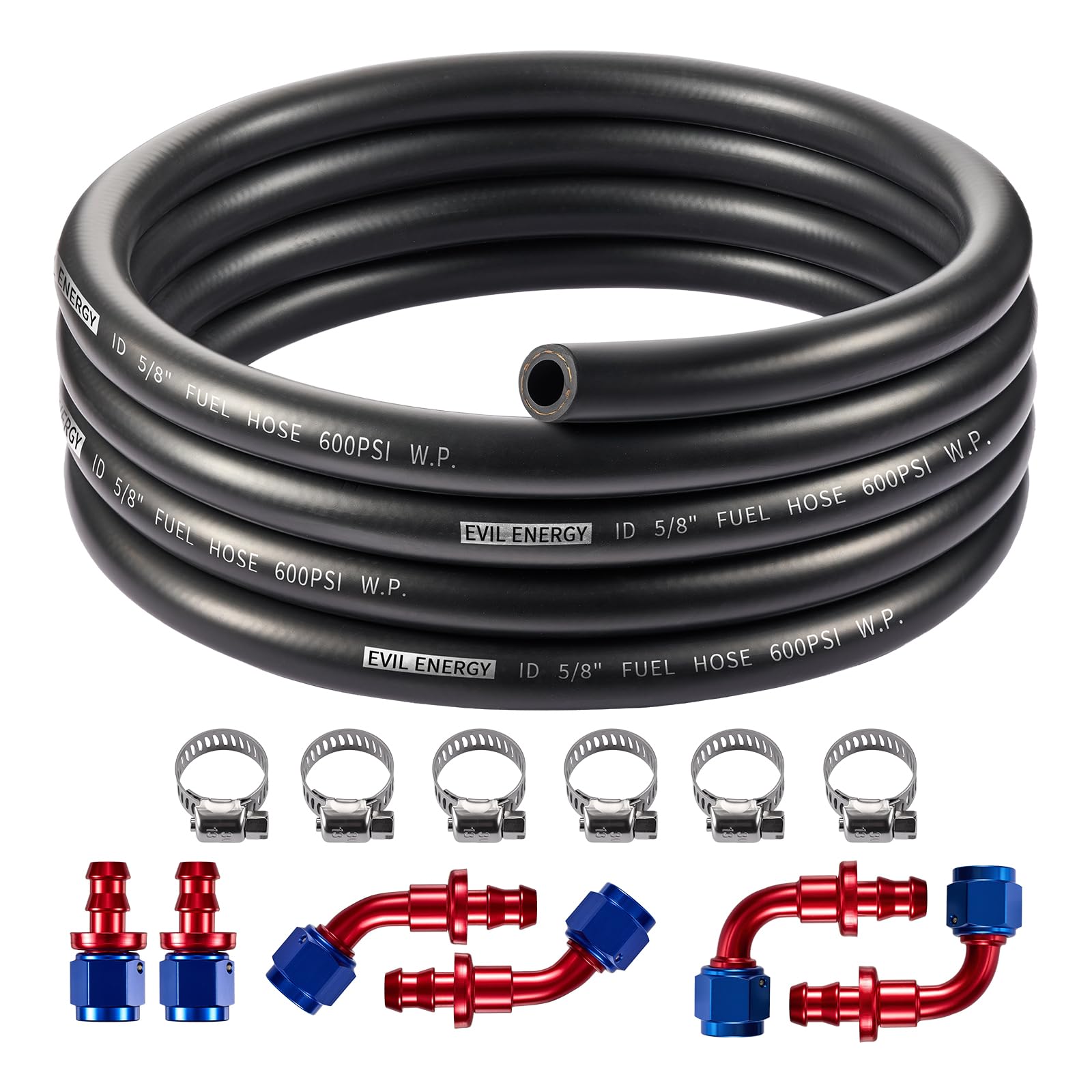 EVIL ENERGY 10AN 5/8 Fuel Line Kit, CPE Rubber 5/8 Fuel Hose with Push On Fittings and Hose Clamps 12PCS, 10FT Blue&Red-image-41