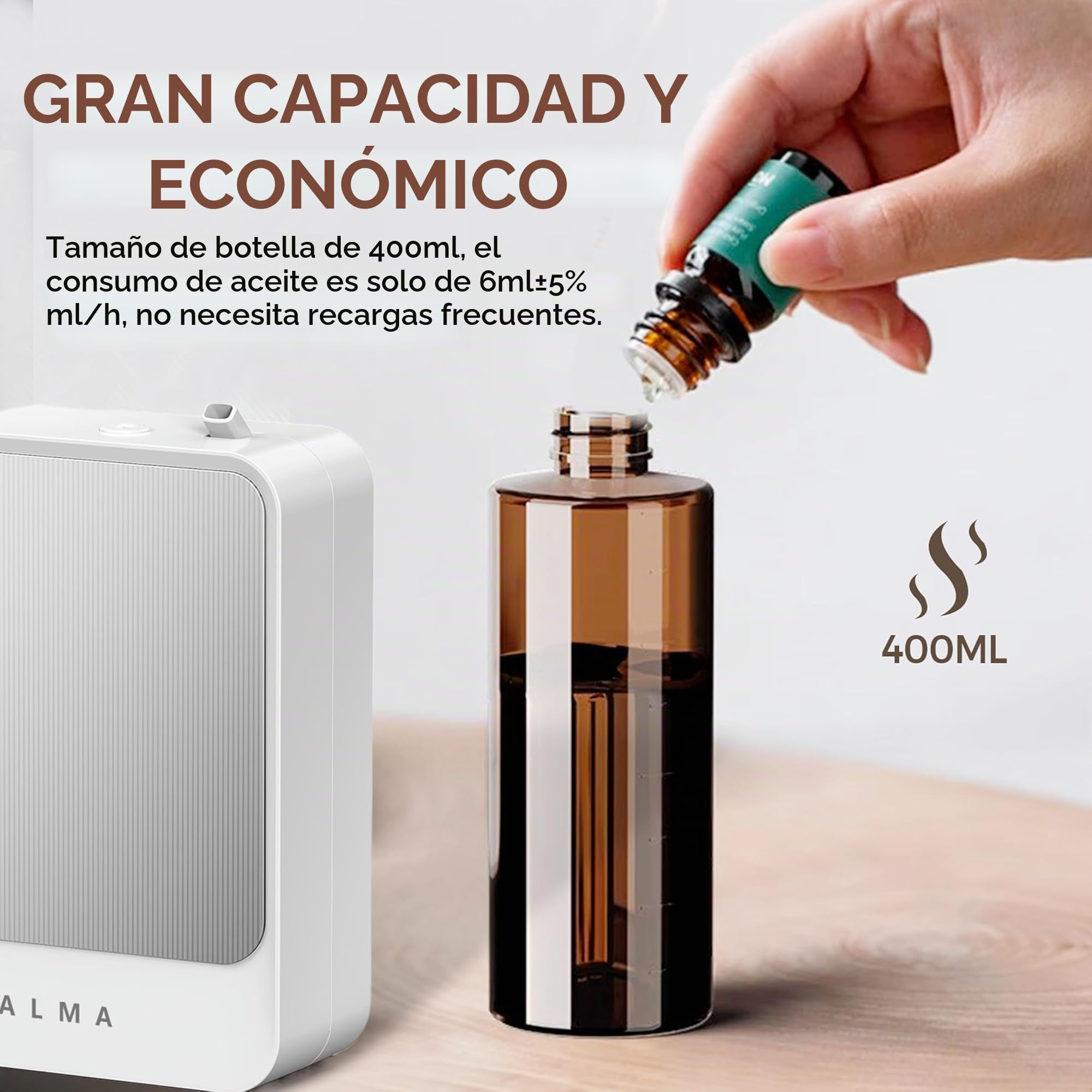 ALMA® Difusor & Humidificador de Aceites Esenciales – Perfume de Ambiente Ultra-Performante para Grandes Superficies hasta 200 m² – Tecnología Silenciosa, Programación Inteligente y Diseño Elegante