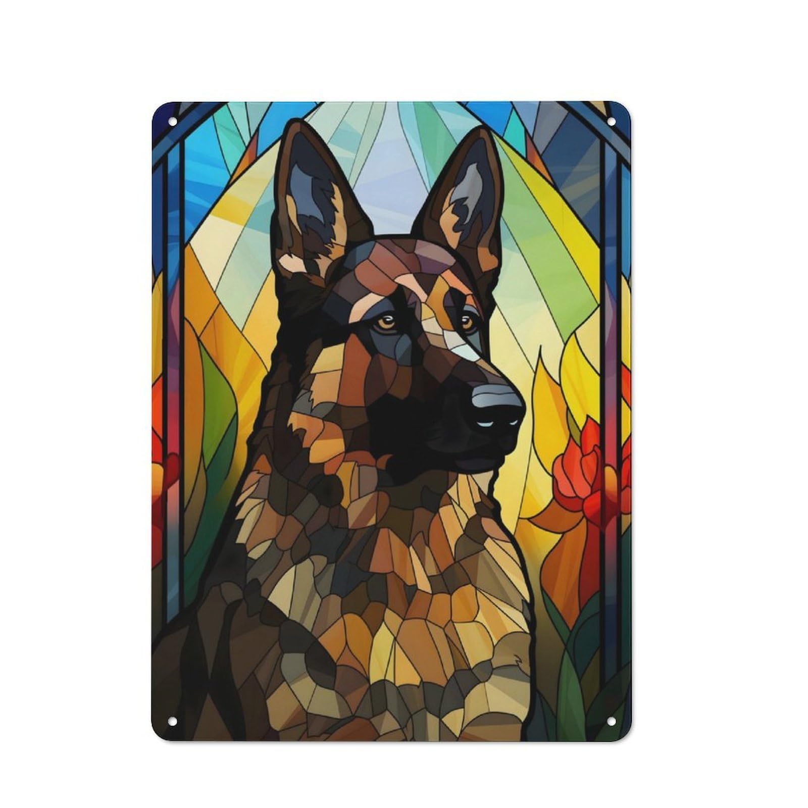 Junmoney German Shepherd Stained Retro Metal Sign 40X30cm For Hobby Room Or Studio, Autumn Wall Decor For Creative Interior Collectors