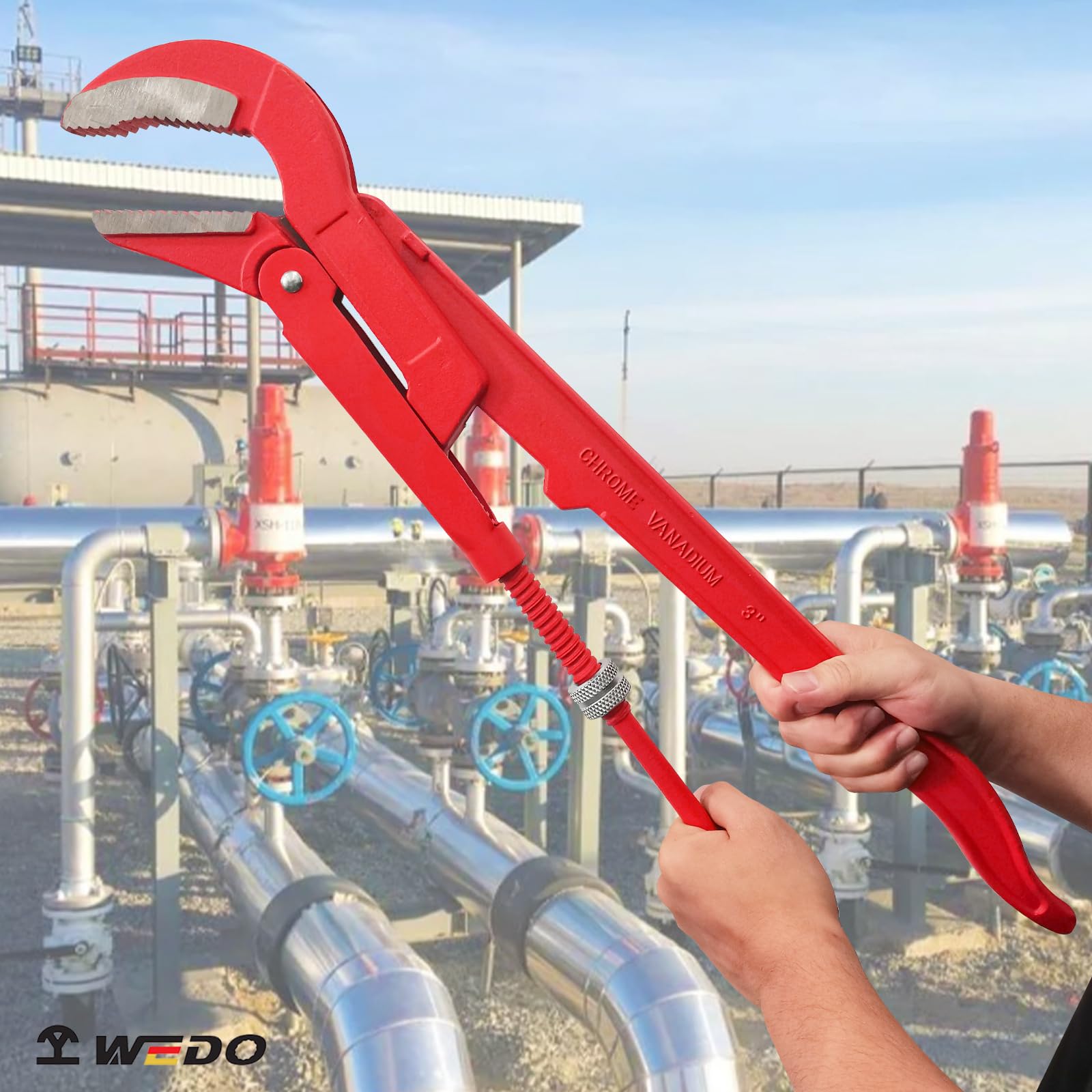 WEDO Llave de tubo sueca en ángulo de 45grados,llave de bomba de agua,diámetro de sujeción de tubería de 4 pulgadas,longitud de 652mm,apertura máxima de mandíbula de 103mm,acero CR-V
