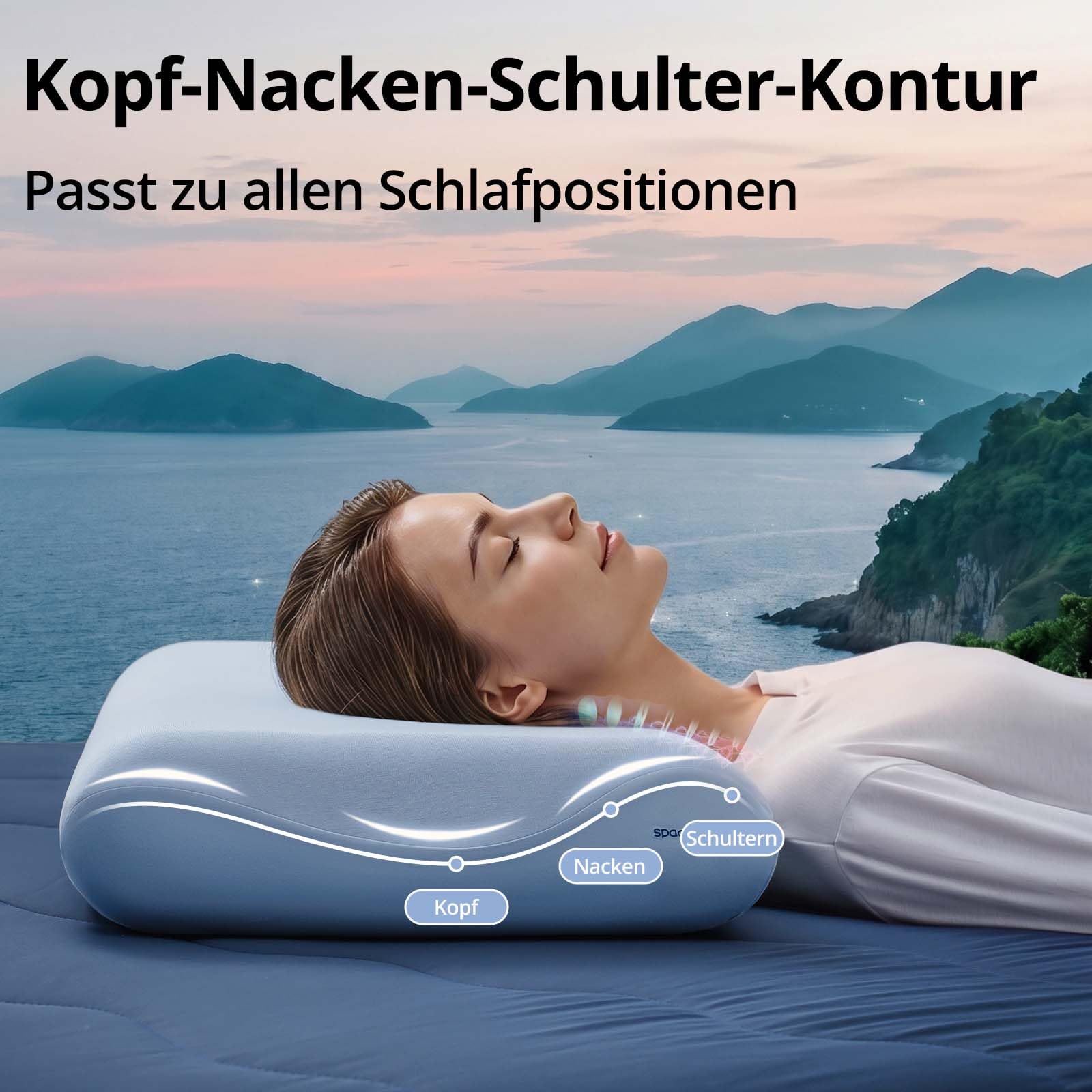 Ergonomisches Nackenkissen-Seitenschläferkissen mit Memory Schaum, Blau