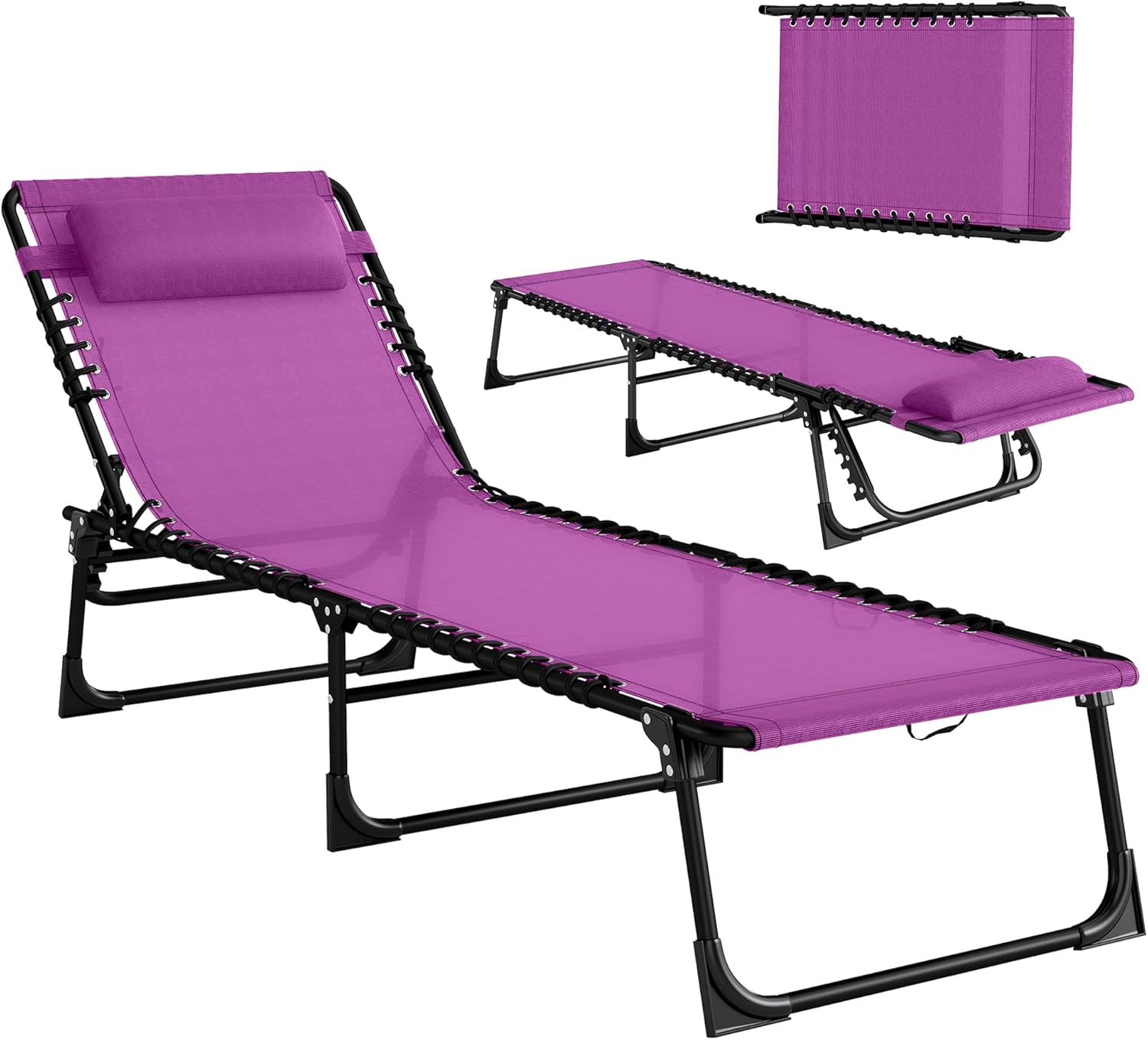 Outsunny Folding Chaise Lounge Chair, Patio Sun Tanning Chair, Outdoor Chaise Lounger with 4-Position Reclining Back, Breathable Mesh Seat for Beach, Poolside, Yard, Purple