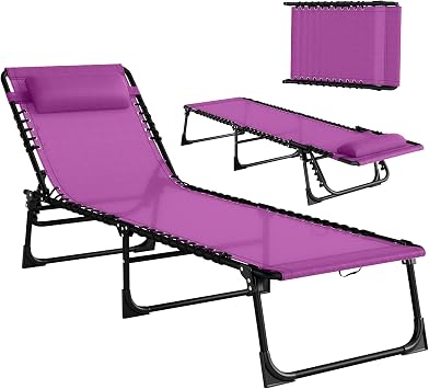 Outsunny Folding Chaise Lounge Chair Outdoor Mesh Seat Purple | Foldable, Sun Tanning Chair, Chaise Lounger, 4-Position Reclining Back, for Outside Patio Beach Poolside Backyard