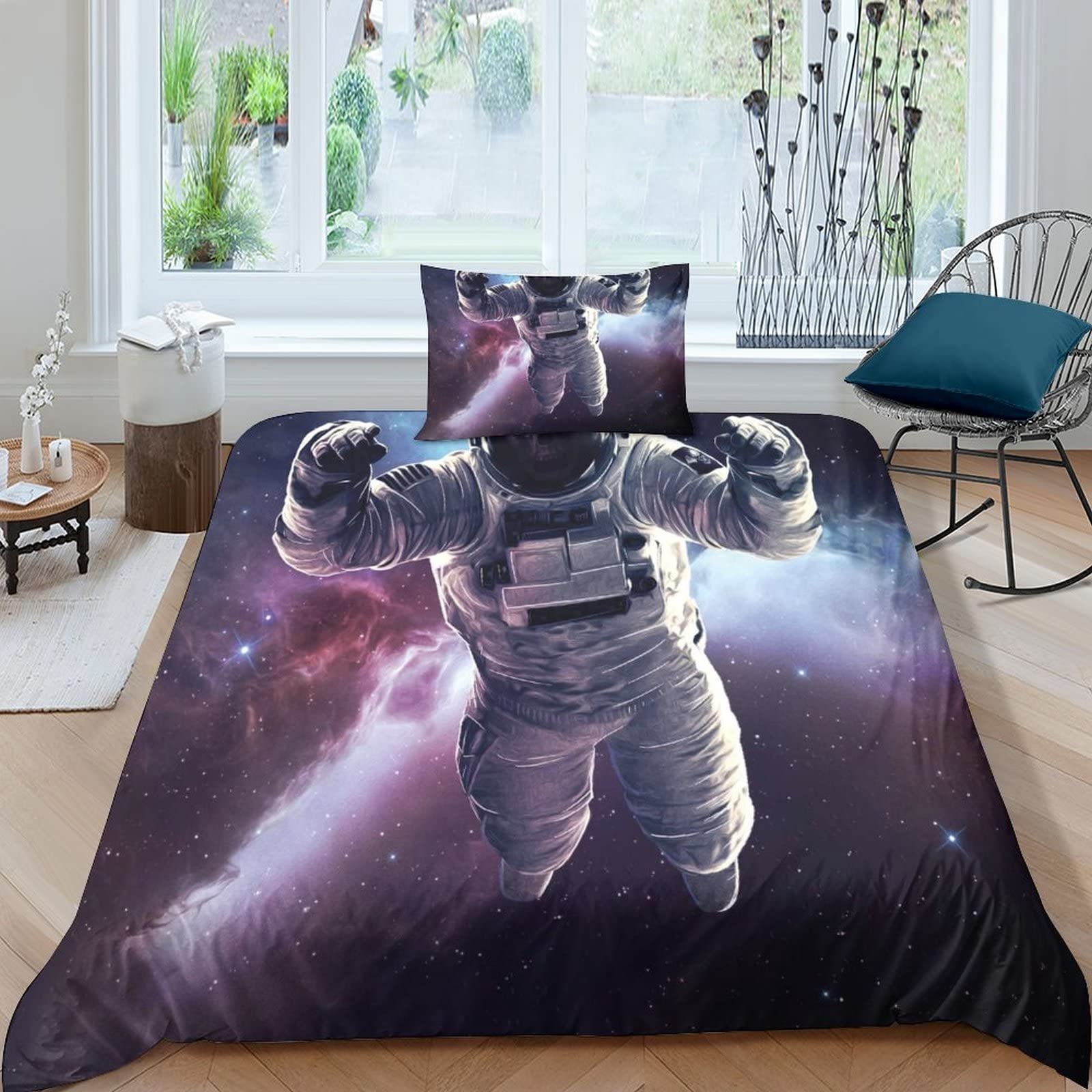 Housse de couette space galaxy anti-plis en microfibre douce avec fermeture éclair