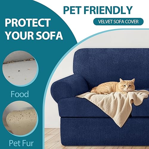 Miniatura 6 de Fundas para sofá de 3 piezas con cojines en forma de T, fundas elásticas para muebles con 2 fundas individuales de cojín en forma de T, lavables a