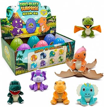 6 Pack Surprise Smash Egg Interactive Dinosaur Toy with Keychain Hatching Dinosaur Egg with Rare & Ultra-Rare Dinos Gift for Kids