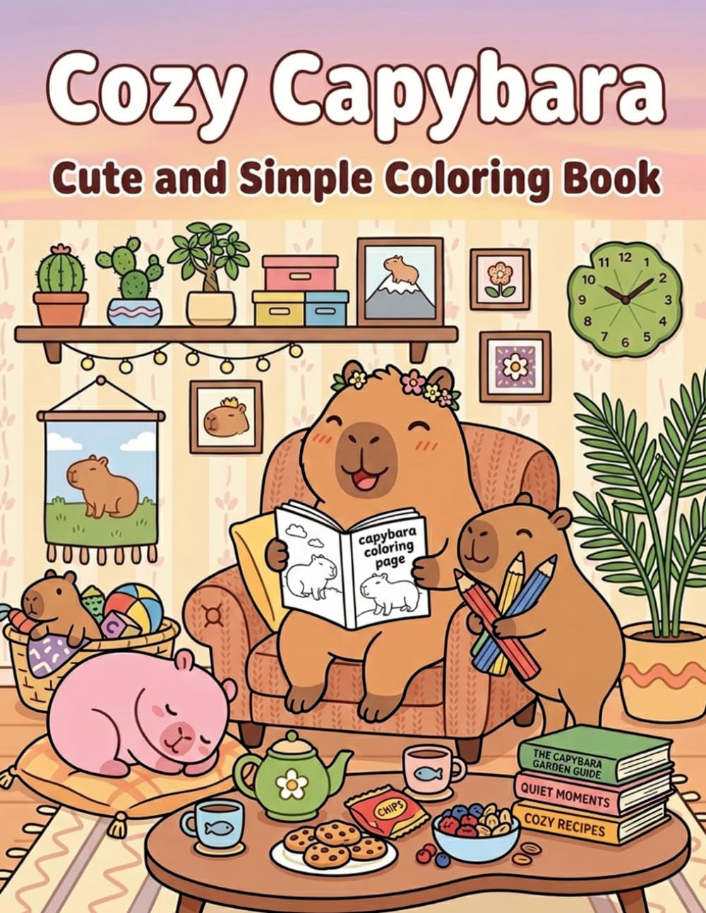 Cozy Capybara: Cute and Simple Coloring Book: A Relaxing Art Therapy Journey with Adorable Capybaras in Home Scenes