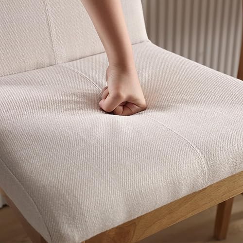 Miniatura 6 de Juego de 2 taburetes de bar tapizados de tela de lino con respaldo de 26 pulgadas, taburete rectangular de madera de mediados de siglo para comedor,