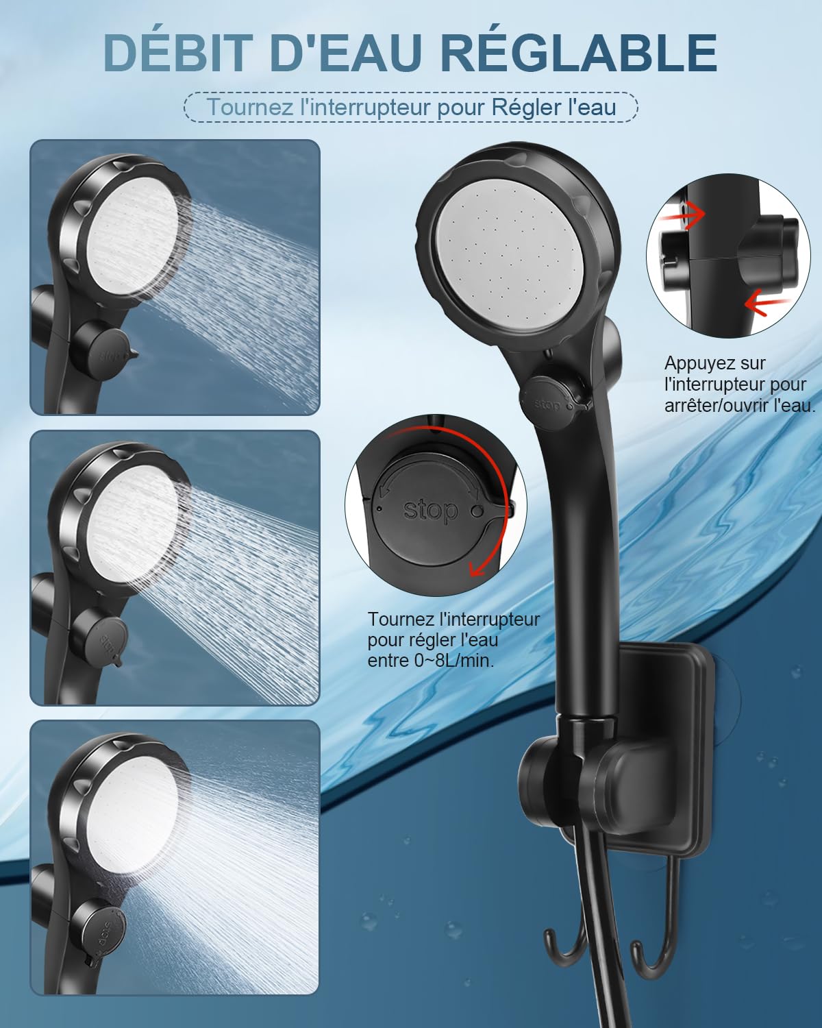 AUTOPkio Douche Camping Portable, Douche Extérieure Améliorée avec Batterie Rechargeable 6000mAh Pompe, Affichage Numérique Intelligent pour Plage, Randonnée, Lavage de Voiture