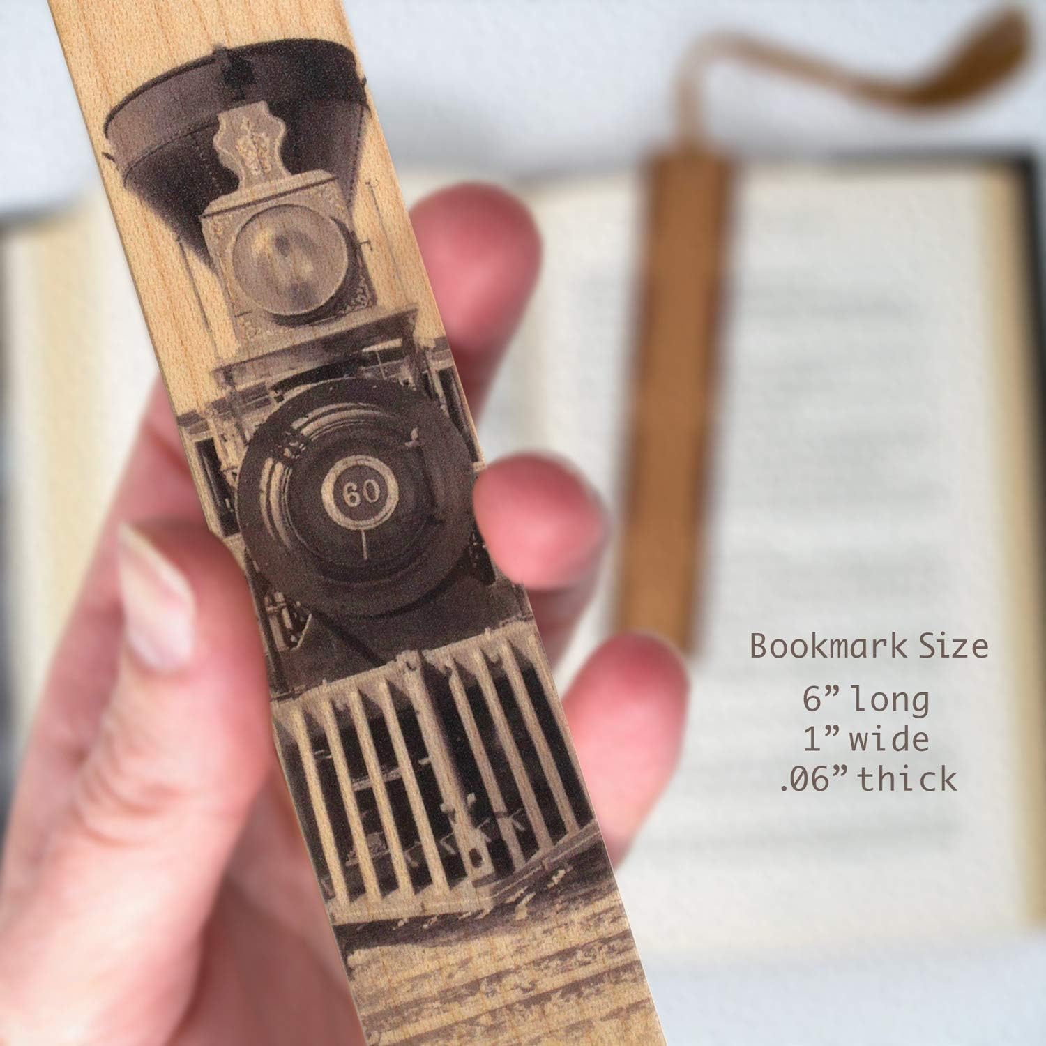 Personalized Train Steam Locomotive Engine Jupiter No 60 Handmade Wooden Bookmark - Made in USA