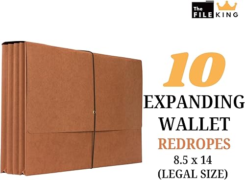 Miniatura 2 de The File King Cartera de archivos expansible, tamaño legal, 10 cuerdas rojas Fabricado en Estados Unidos Carpetas expandibles de 5.25 pulgadas