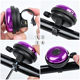 Xthuge Classic Bike Bell, Aluminum Bicycle Bell, Loud Crisp Clear Sound Bicycle Bike Bell for Adults Kids(Blue, Purple-Right Hand Use-2 Pack)