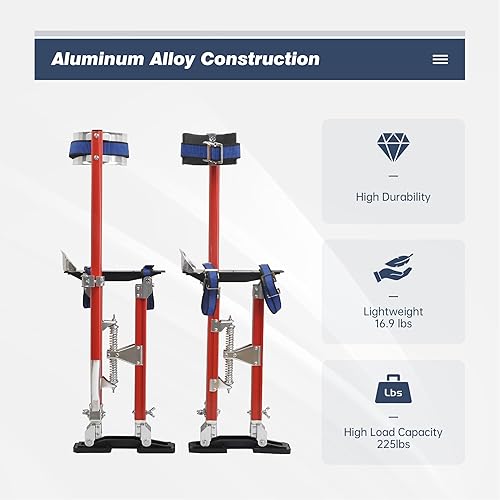 Miniatura 4 de Zancos para paneles de yeso para adultos, alturas ajustables de 18 a 30 pulgadas, pilotes de aluminio para trabajar en lugares altos, rojo