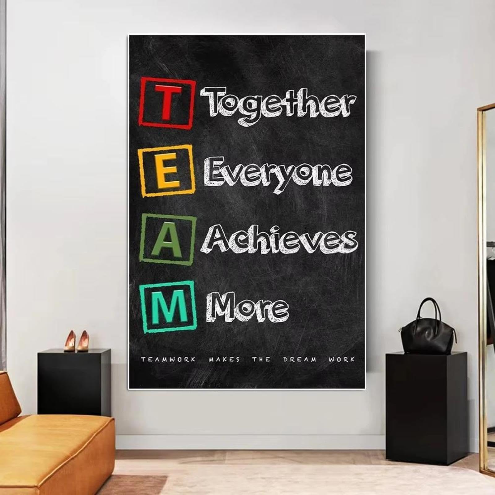 SHINERING Minimalist Inspirational Quote Canvas Painting Poster Print Together Everyone Achieves More Wall Art Home Living Room Decor 50X70Cm Unframed