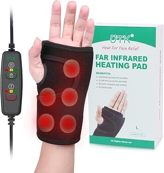 UTK Thumb Wrist Brace Heating Pad for Arthritis and Carpal Tunnel, Infraed Heating Wrap for Wrist, Hands Sprains Trigger Tendonitis Pain Relief -Left Hand