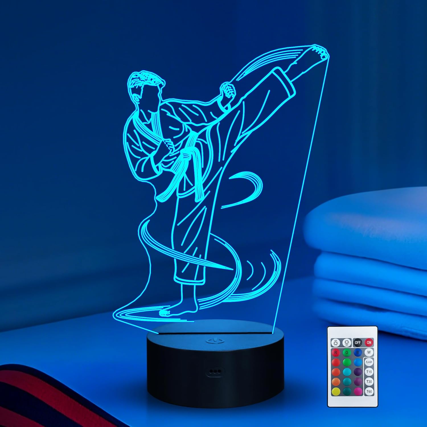 Ammonite Karate-Themed Decor, Pack of 2, Karate Player-Shaped Acrylic 3D LED Illusion Night Light + Dimmable LED Neon Wall Sign, Men Decor Light Birthday Christmas Gifts for Kids Boys Sports Fan