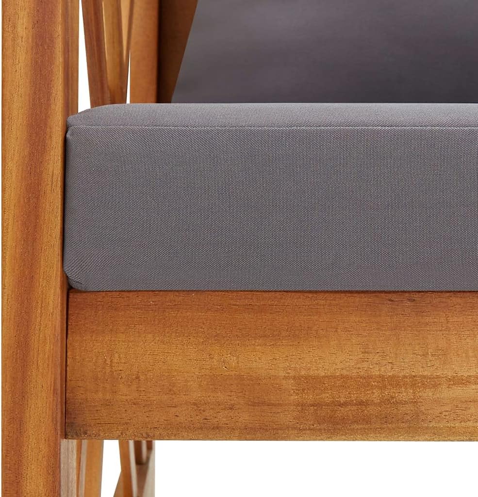 vidaXL Dark Gray Wooden Patio Bench with Cushions– 46.9" Solid Acacia Wood, Oil-Finished, Easy Maintenance, Comfortable Seating, Perfect for Outdoor Spaces Like Garden, Patio, Balcony