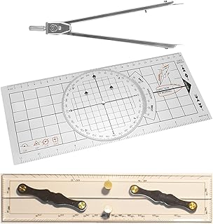 3 Pcs Marine Navigation Kit, Nautical Chart Plotting Tool Set with Single Hand Divider, Navigation Ruler and Protractor, Drafting Supplies for Boating, Sailing, Seafaring