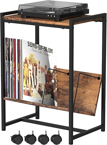 Mesa de almacenamiento de discos de vinilo, mesa auxiliar con estante de almacenamiento de vinilo, soporte para tocadiscos, mesa auxiliar pequeña disponible en Yaxa El Salvador