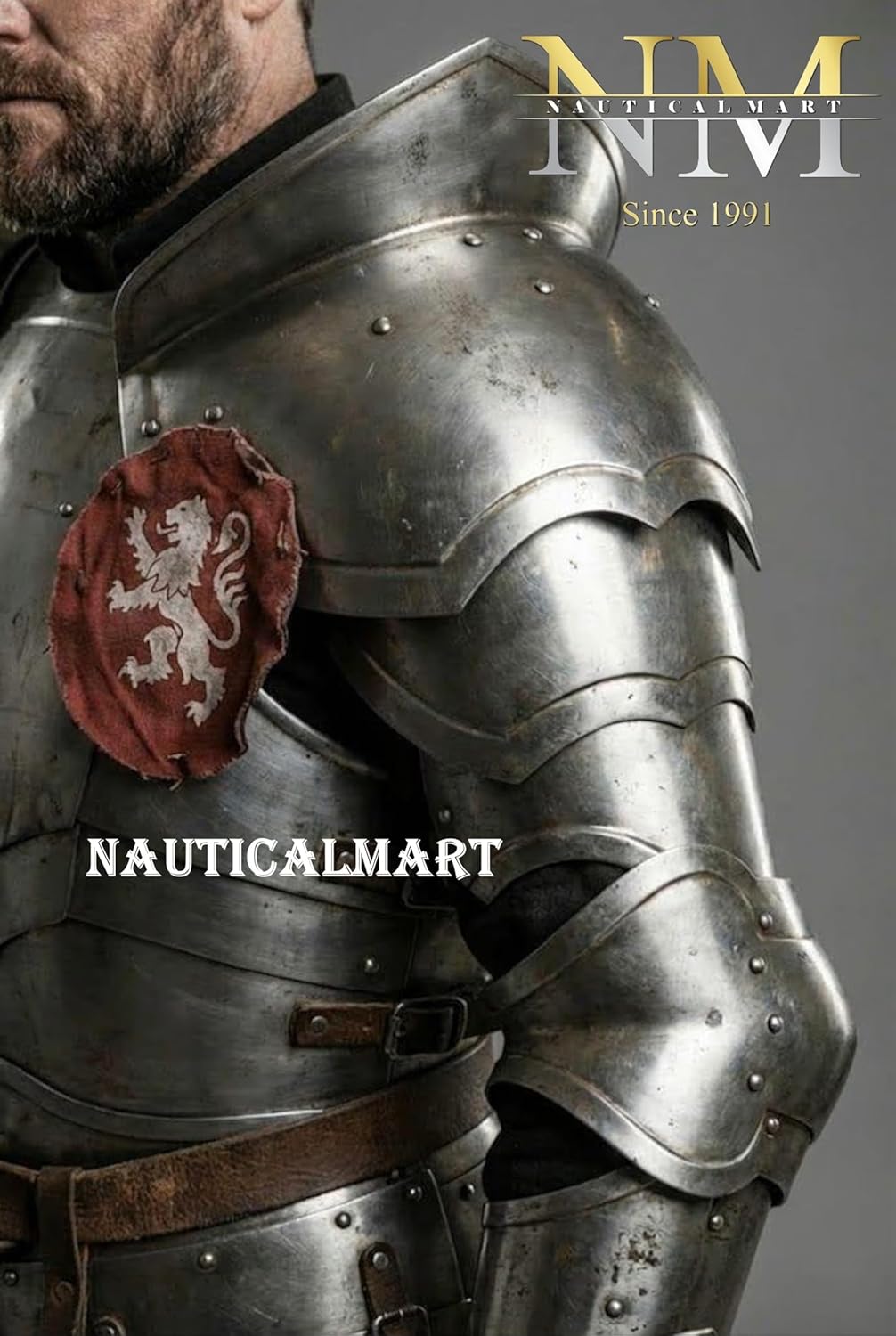 Medieval Full Body Knight Armor Suit – Full Suit of Armor Wearable 18-Gauge Steel Polished Finish Handcrafted Plate Armor Set with Barbuta Helmet Perfect for LARP, Cosplay, Reenactments & Collector