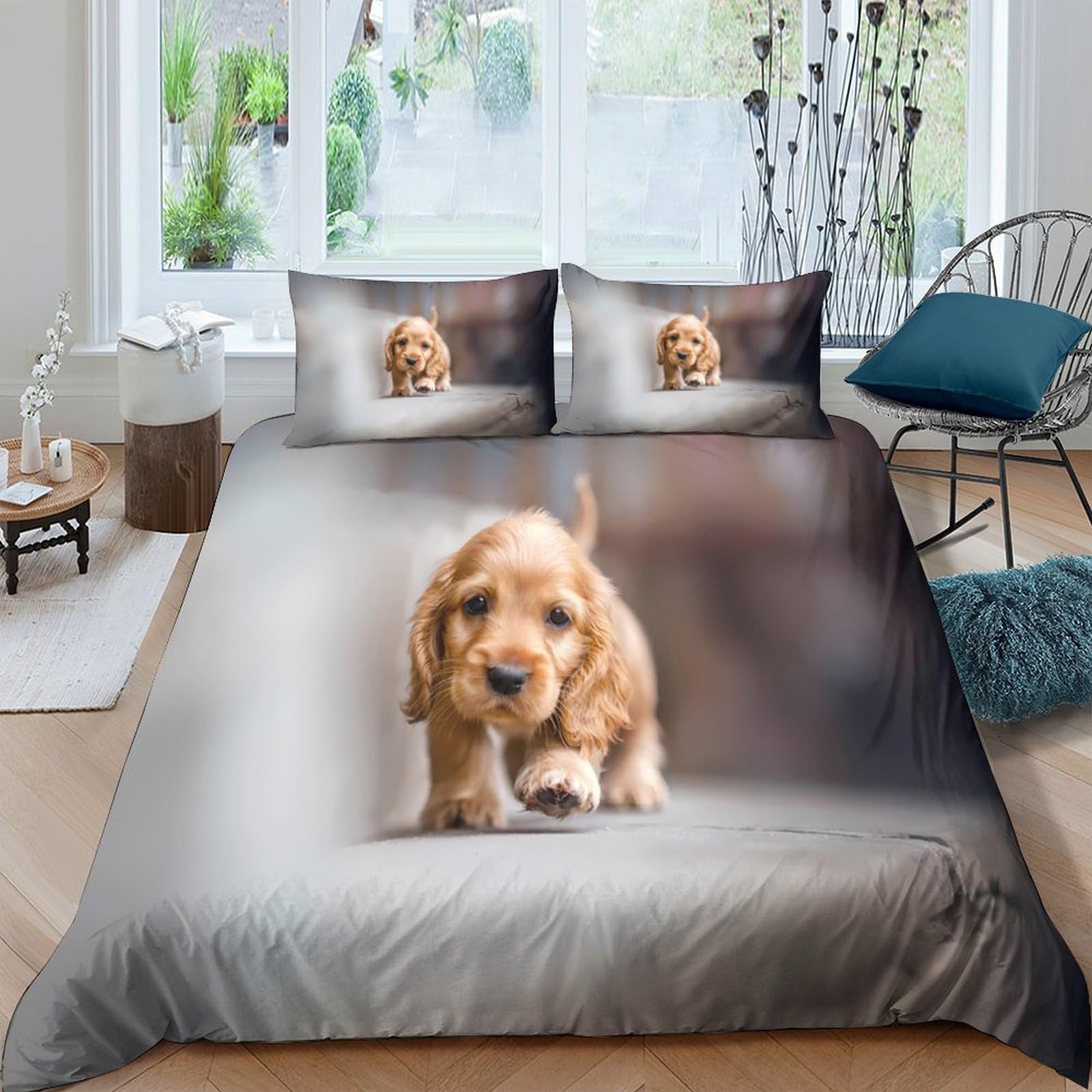 Ctjqhvkz Style-2 3D Printed Golden Puppy Fitted Sheet Microfiber Non-Slip Dog Bed Cover Bedroom Decoration Machine Washable Single（135X200cm）
