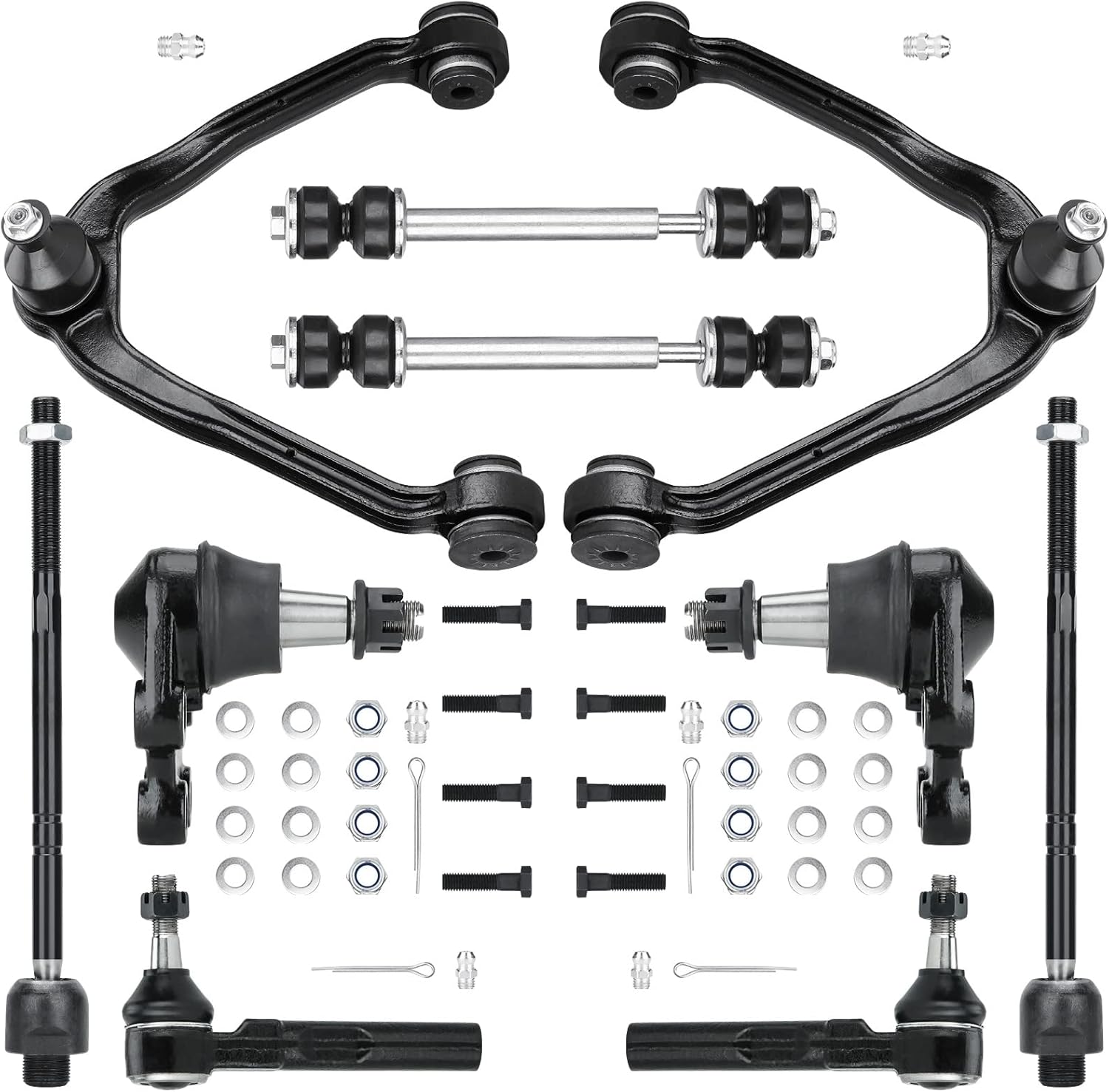 RWD Front Upper Control Arms with Ball Joint for Chevy Silverado 1500 1999-2006, for GMC Sierra 1500 99-06 Stabilizer Bar Link + Tie Rod End Suspension Kit K80942 K6539 K80631 ES3492 EV370